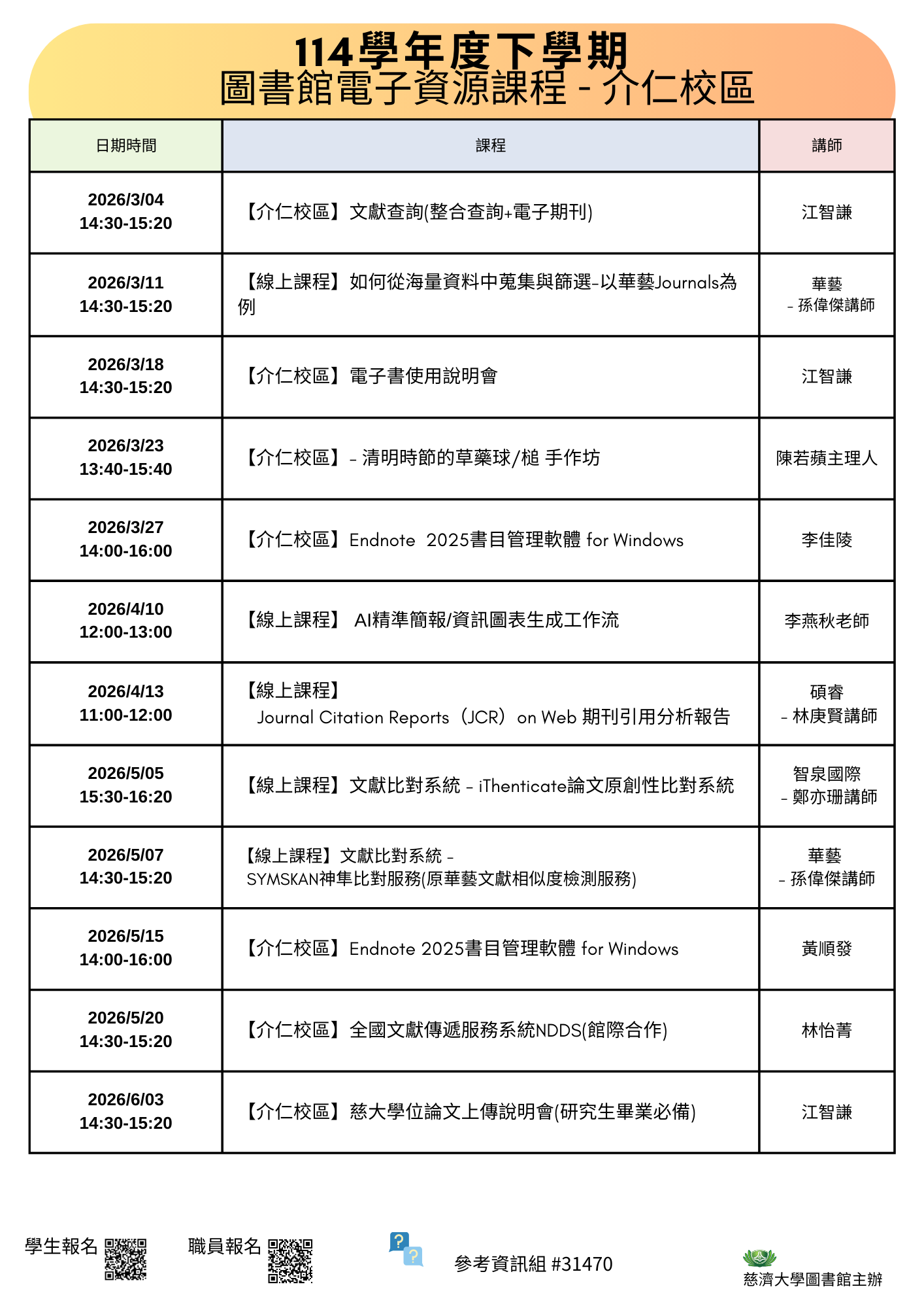 圖書館資源利用課程--介仁校區海報