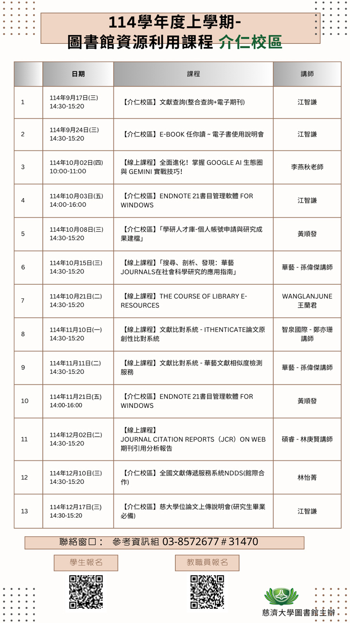 圖書館資源利用課程--介仁校區海報